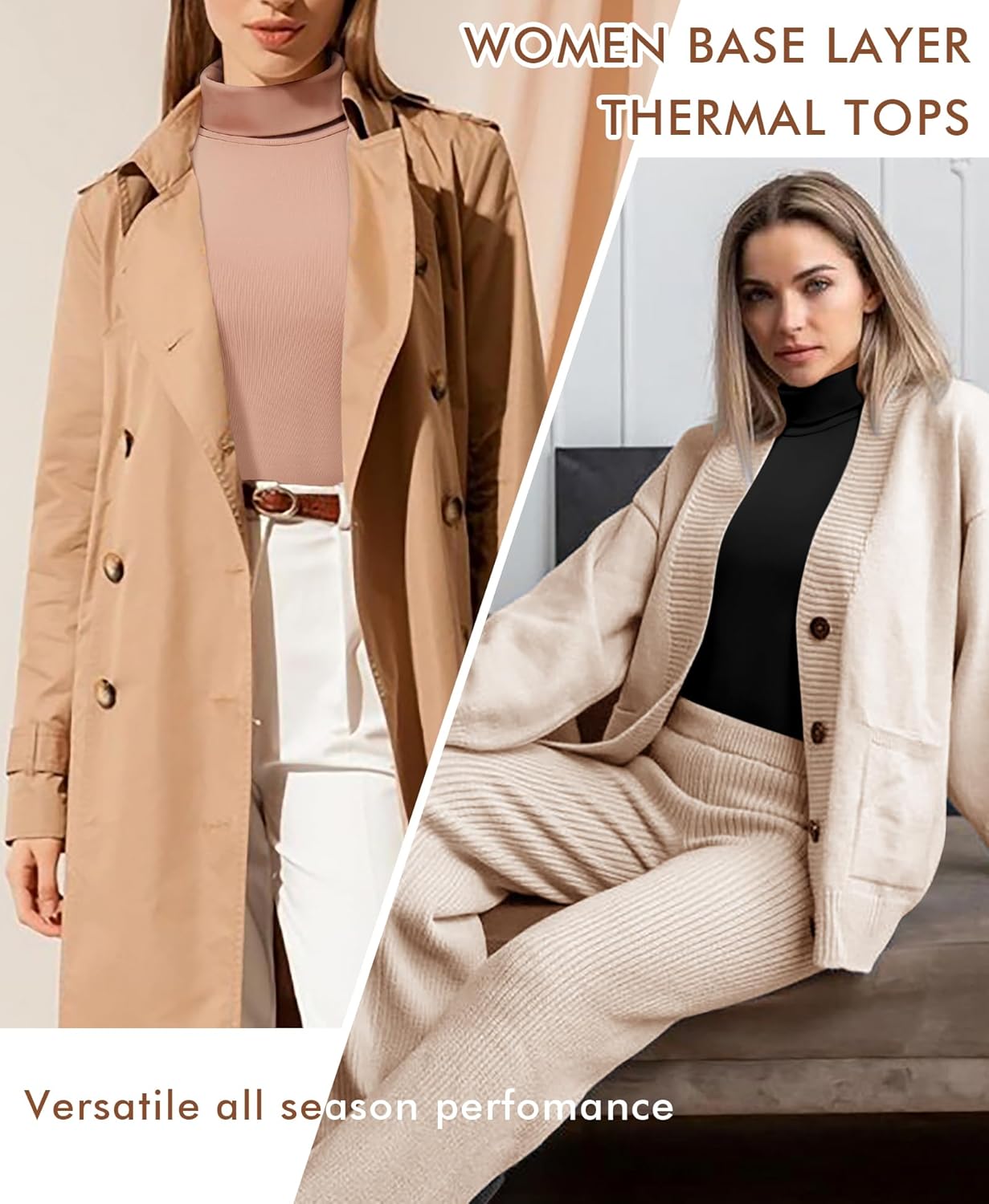 Women's Turtle Necks Long Sleeve Shirts Basic Thermal Underwear Tops Lightweight Base Layer - Image 5