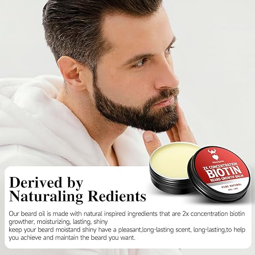 Miniatura 6 de Bálsamo para barba para hombres y cera acondicionadora para barba, fabricado con aceite de ricino, ingredientes naturales y orgánicos, hidrata y