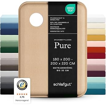 Schlafgut Pure Fitted Sheet 180 x 200 cm Organic Cotton Jersey Full White Flat sheet fitted sheet 200 x 200 200 x 220 cm white Mako cotton elastane up to 35 cm base elasticated hem