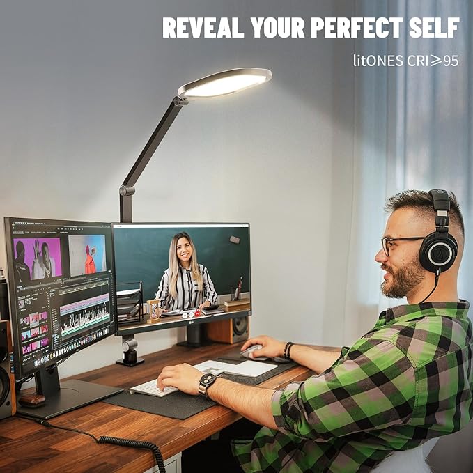 LitONES Desk Lights for Home Office, 1200 Lumen LED Desk Lamps with Clamp, Highly Eye-Caring Video Conference Light for Computer, 3 Color 10 Brightness Levels for Ideal Lighting, Remote, Memory & Timer photo 5