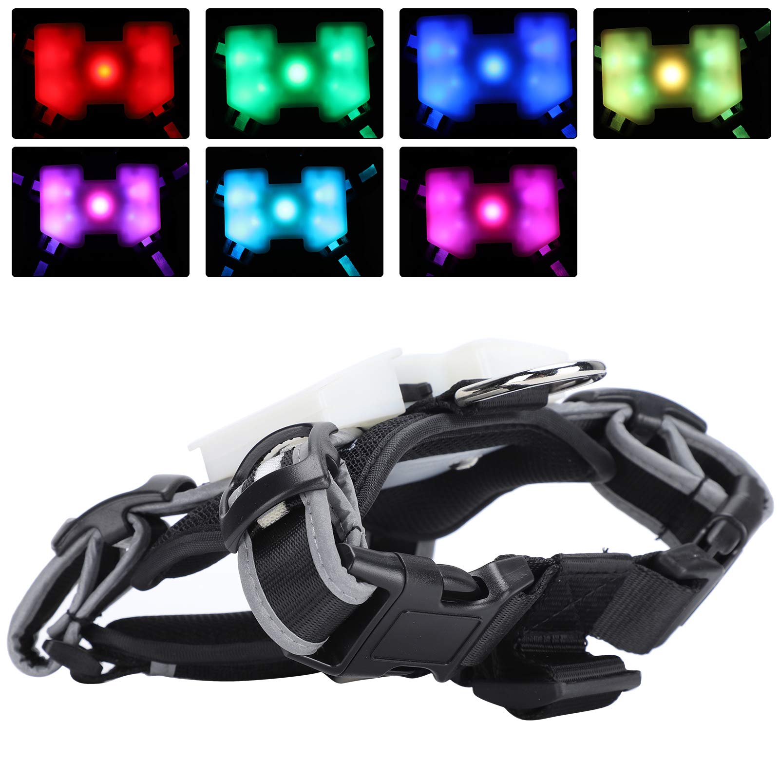 Arnés de Perro Vomekolight, arnés de Perro LED, Correa para el Pecho de Carga USB con Tira Reflectante Ajustable para la Seguridad Nocturna (S)