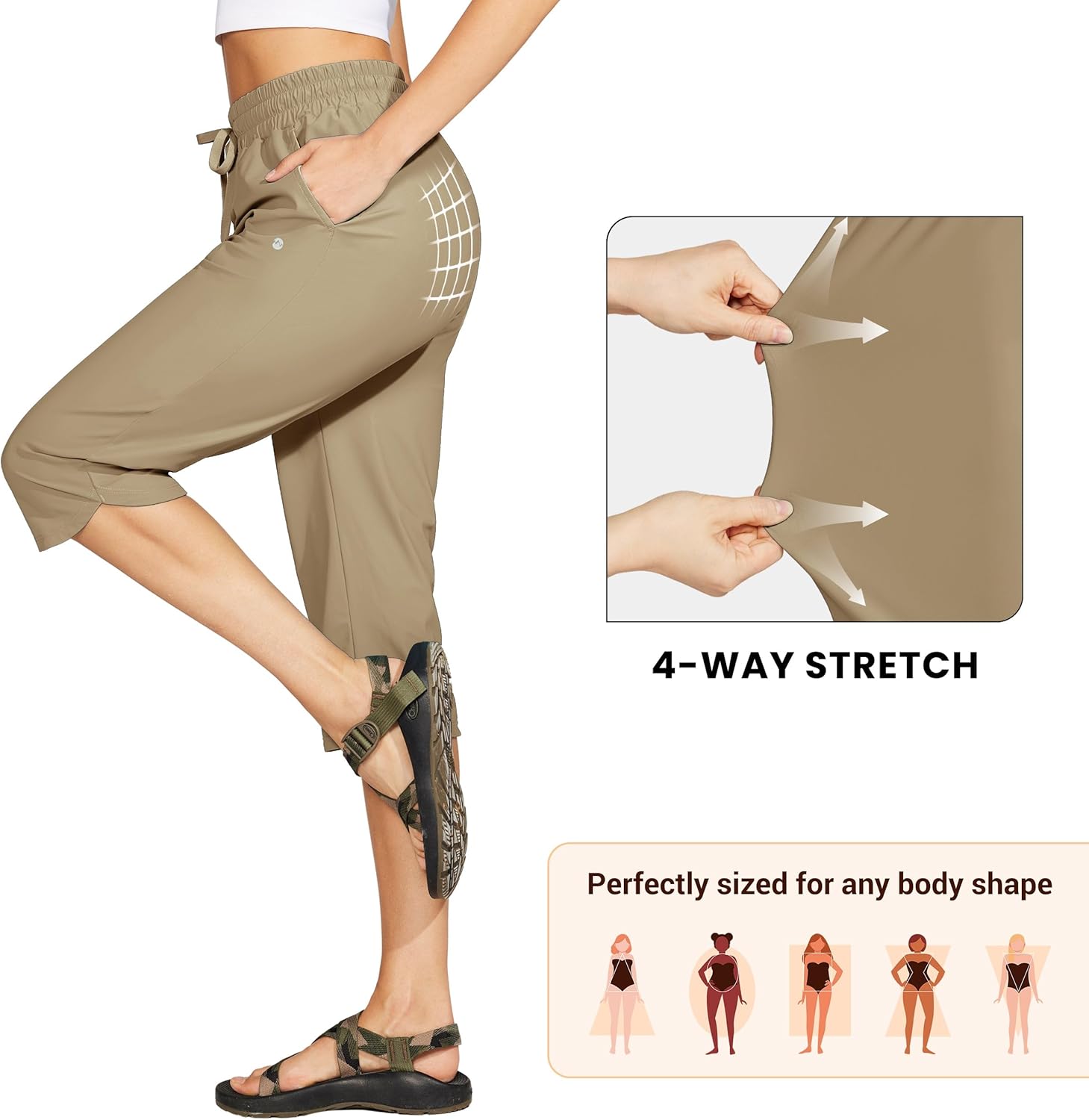 Willit Women's Swim Capris Pants Quick Dry Swimming Board Beach Athletic Capris with Pockets Lightweight UPF 50+ 18" - Image 5