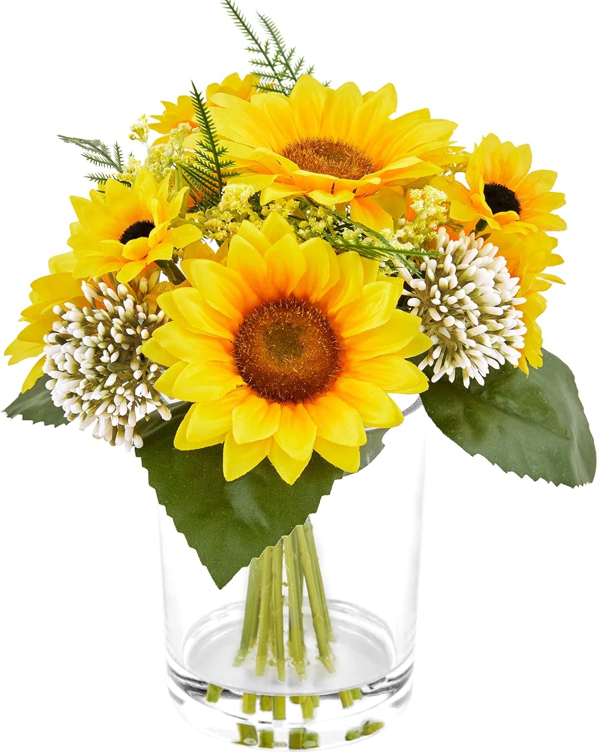 WELL KNOWN Yellow Silk Sunflower Arrangements Bouquet with Vase, Sunflower