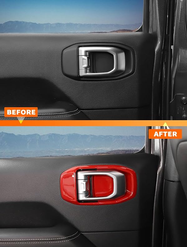 Savadicar Red Interior Accessories - Door Inner Handles Trim Set for 2018-Present Jeep Wrangler JL JLU 4XE & Gladiator JT - Solid Color Interior Decor Upgrade Option, 4-Piece by Savadicar - Used condition - Image 5