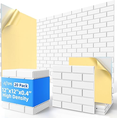 Paquete de 20 paneles acústicos con autoadhesivos, paneles de espuma de alta densidad a prueba de sonido de 12 x 12 x 0.4 pulgadas para paredes,