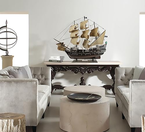 Miniatura 6 de SAILINGSTORY - Modelo de barco pirata de madera, modelo de perla negra, velero, decoración de velas desgastadas