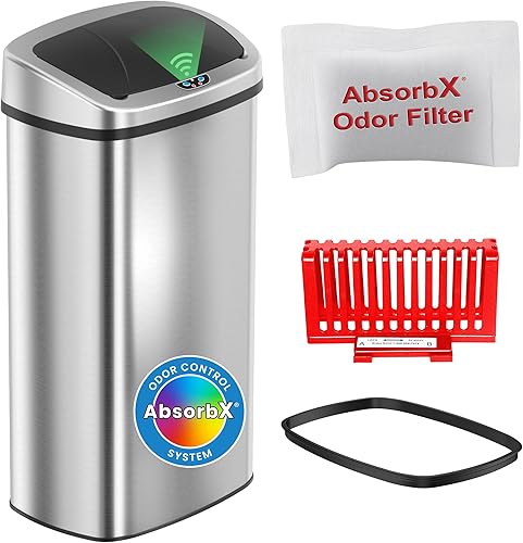 iTouchless Cubo de basura de cocina con sensor 2.0 de 91 litros 24 galones con tapa, cubo de reciclaje automático de acero inoxidable de grado