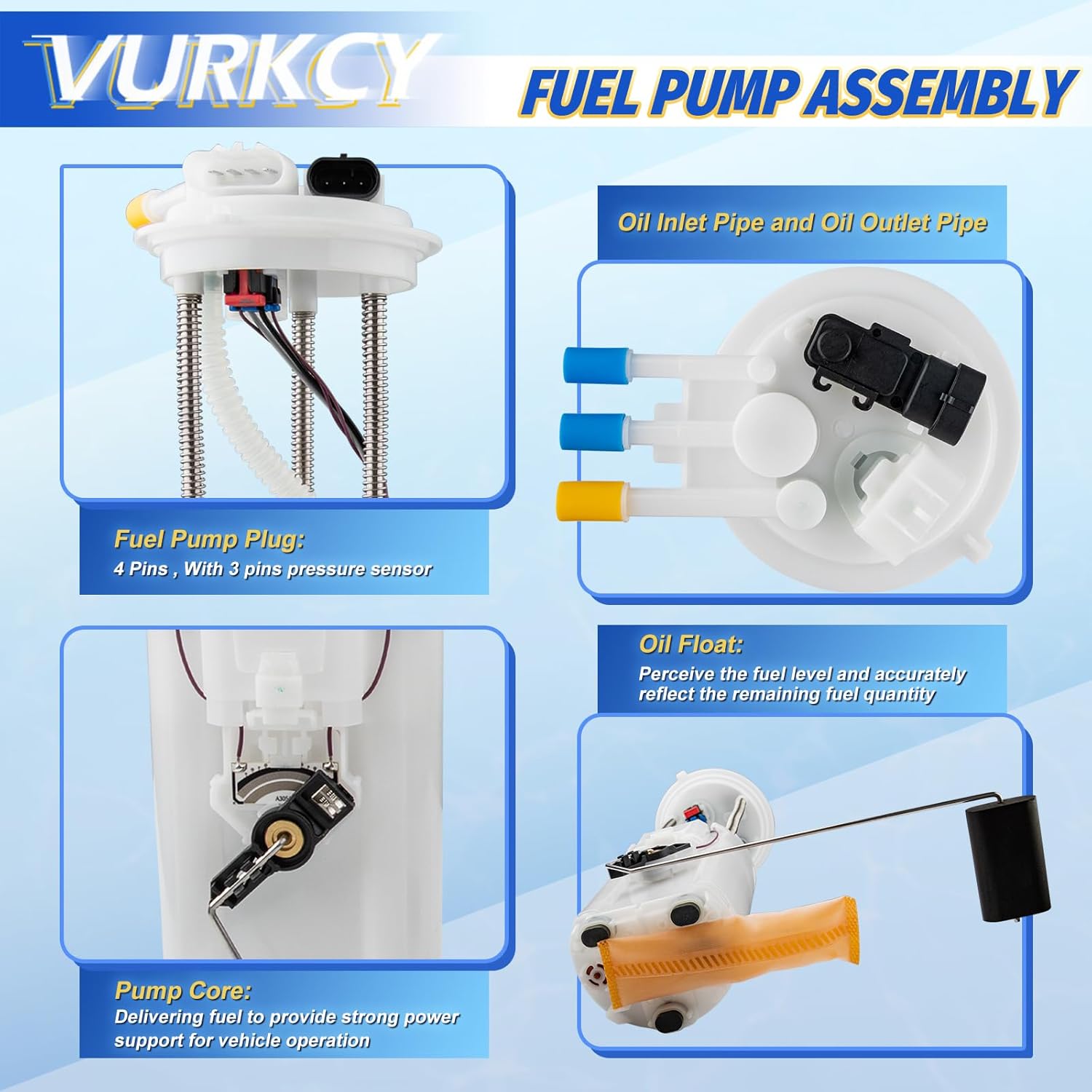 Electric Fuel Pump Module Assembly with Pressure Sensor Compatible with 1997 1998 1999 2000 Chevrolet S10 & GMC Sonoma & Isuzu Hombre, L4 2.2L, Replace 19177259, 19331270 - Image 5