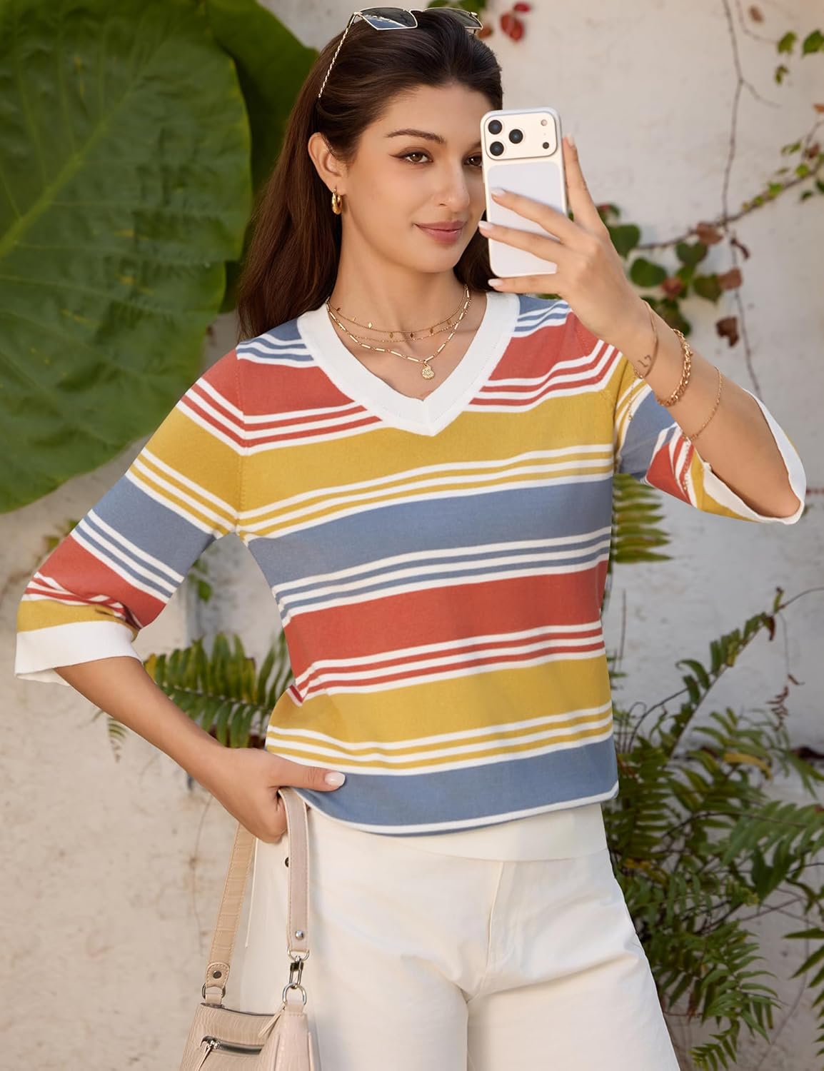 LUYAA Womens Sweaters 3/4 Sleeve Casual V Neck Spring Lightweight Knit Tops 2026 Trendy Pullovers S-XL - Image 2