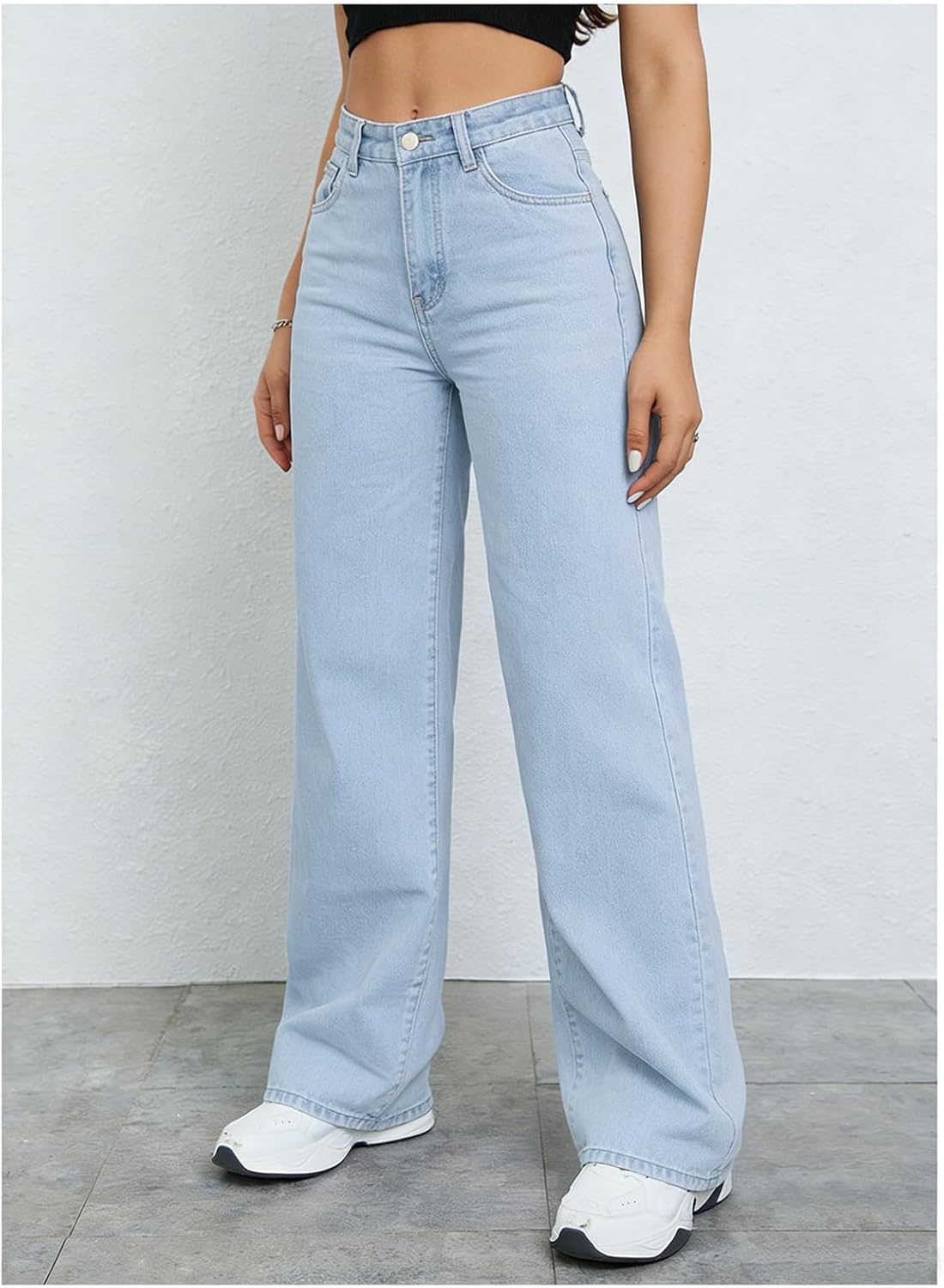 Womens Straight Leg Jeans High Waisted Stretch Wide Leg Jeans Casual Loose Baggy Denim Pants Trousers Streetwear