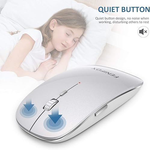 Miniatura 4 de FENIFOX Ratón inalámbrico, receptor de mouse delgado USB de 2.4 G, portátil, ergonómico, de viaje, ratones silenciosos para laptop, tableta, PC,
