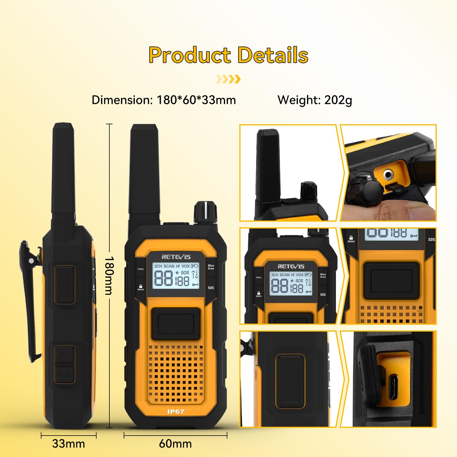Retevis RB648 Impermeabile Walkie Talkie IP67, Ricetrasmittenti con Caricabatterie a 6 Vie