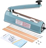 METRONIC 8 Inch Impulse Heat Sealer for Plastic Bags - Heavy Duty Manual Bag Sealer with Adjustable Temp & Repair Kit, Blue