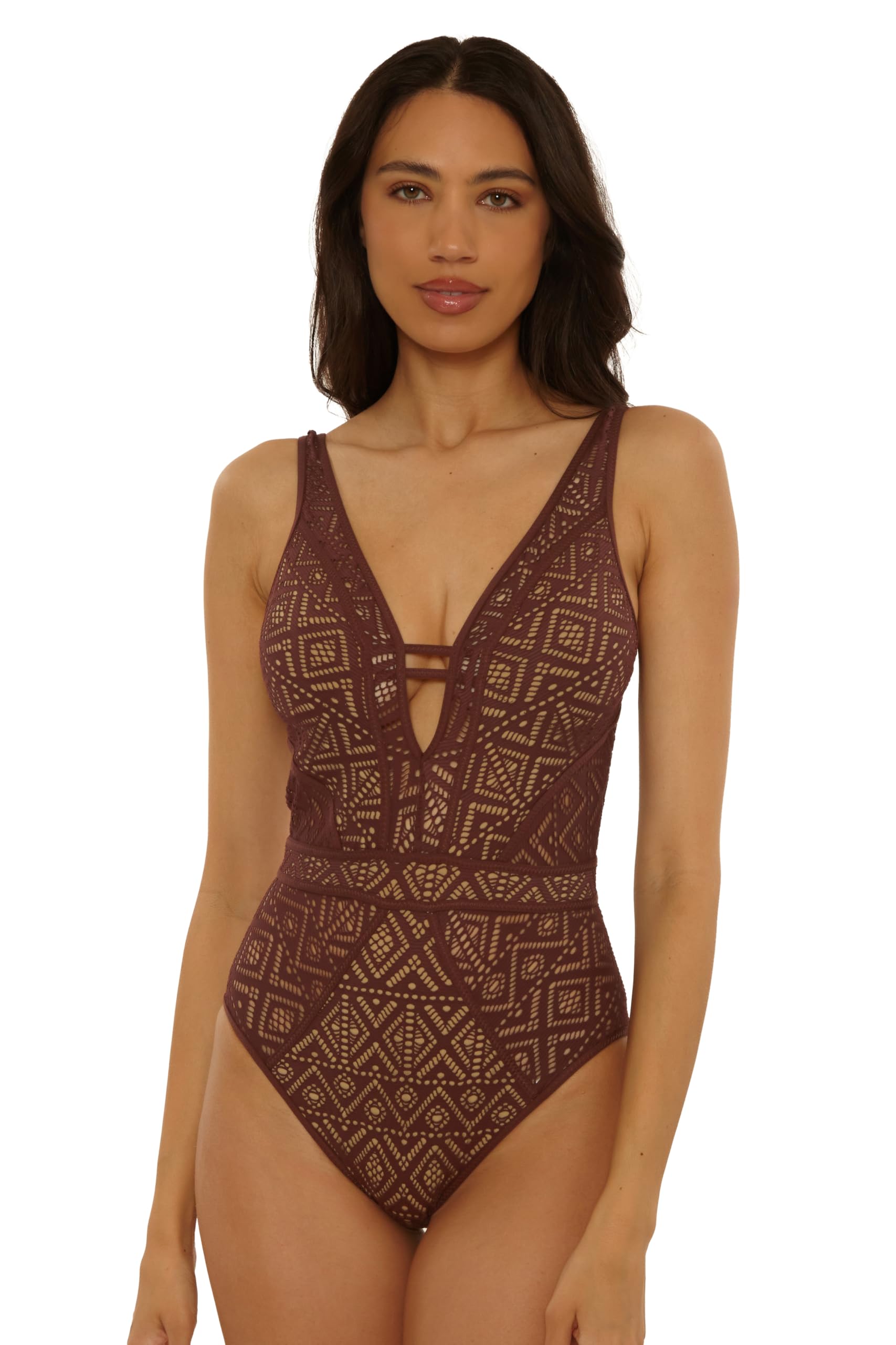 Becca Color Play One Piece Swimsuit, Plunge Neck, Crochet, Bathing Suits for Women