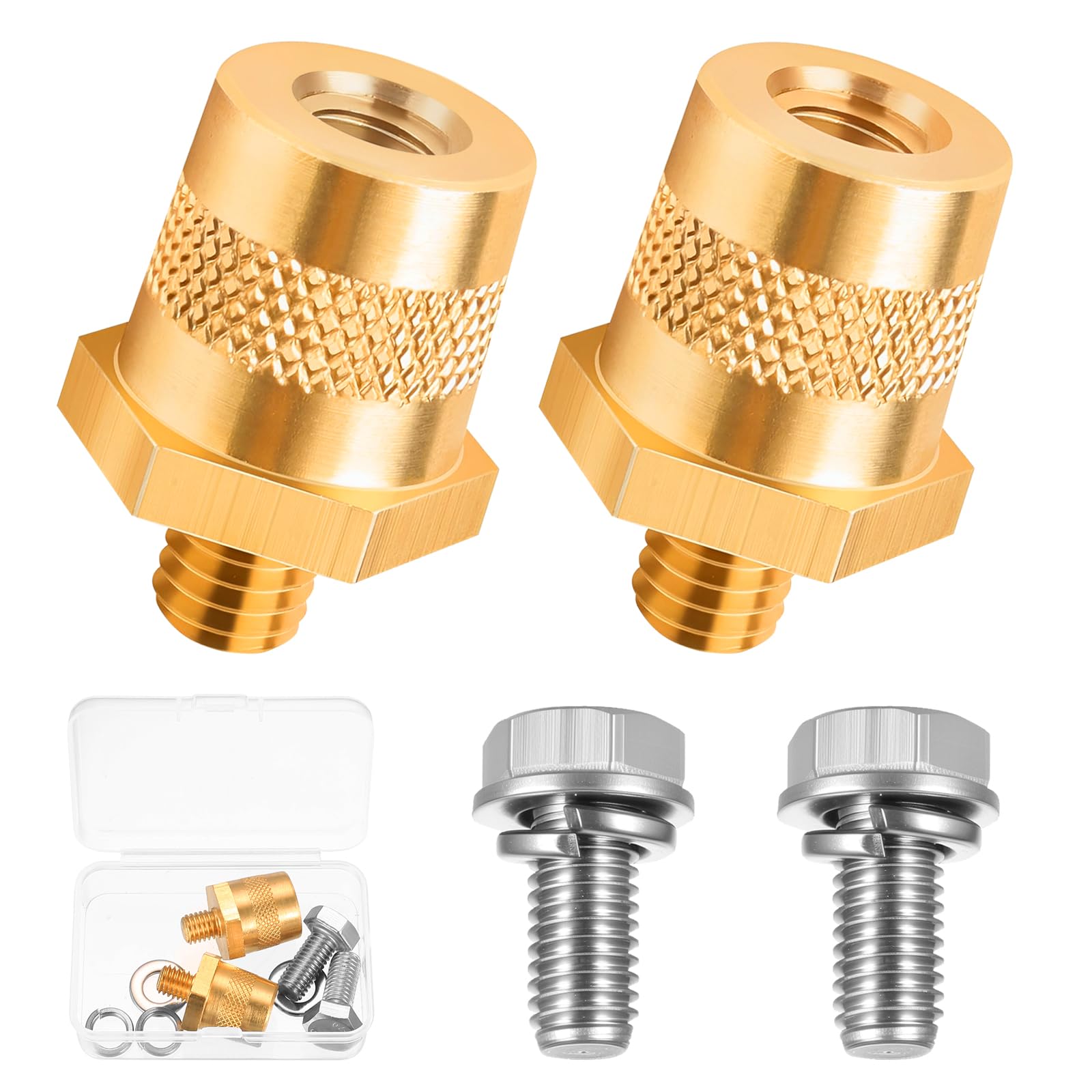 Batteriepoladapter M8, Paar Messing Positive Negative Batteriepolklemmen M8 Polklemmen, Batterie Pol Adapter für Motorräder Autos Schiffe, mit Edelstahlschrauben/Unterlegscheiben