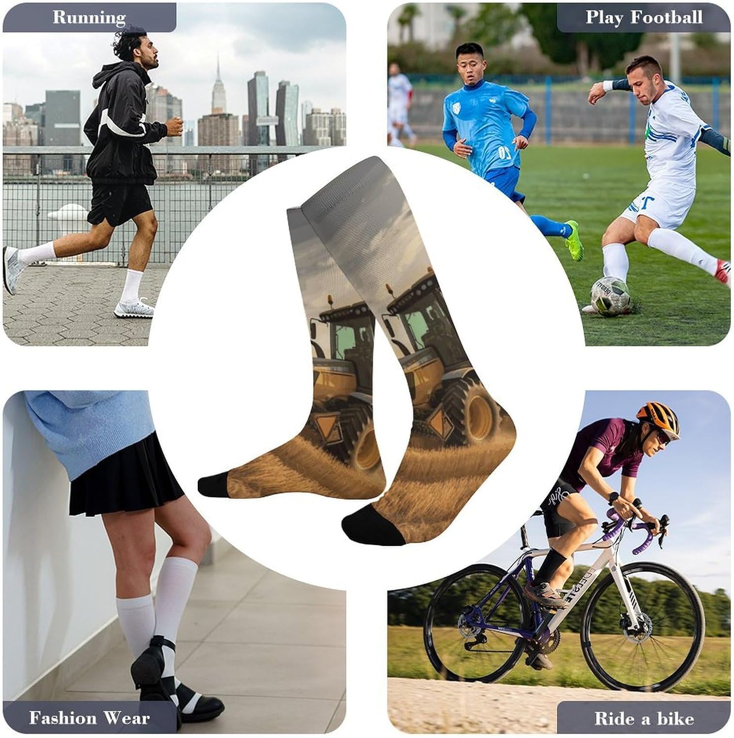 Farm Tractor Harvest Knee High Soccer Socks Moisture Wicking