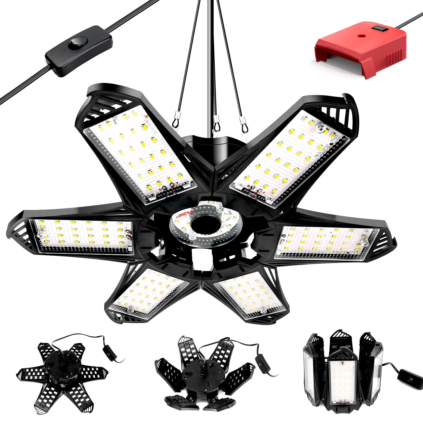 LIVOWALNY Lampa robocza LED do akumulatora Milwaukee 18 V, 68 W, 6800 lm, garażowa lampa sufitowa, panel 6+1 z możliwością przekształcenia