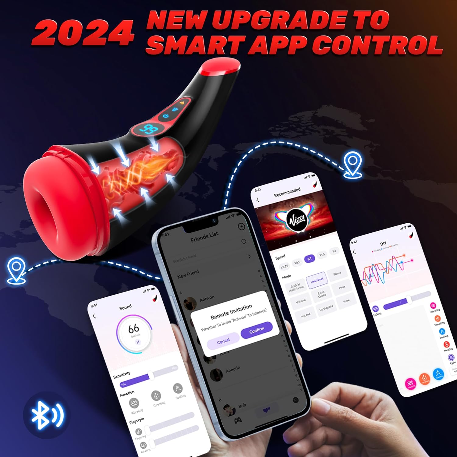 Sex Toys for Men Male Masturbator - APP Control Adult Toys Male Masturbators Penis Pump with 9 Sucking & 9 Vibrating, 3D Textured Sleeve Heating Blowjob Mens Sex Toy, LCD Display Pocket Pussy for Men Red&black