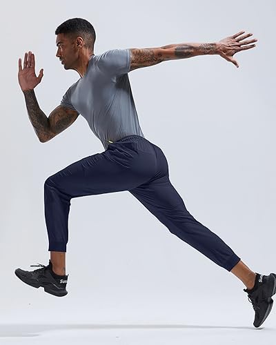 Miniatura 7 de Rapoo - Pantalones ligeros para hombre, de secado rápido, con 3 bolsillos con cremallera, para entrenamiento, pista, gimnasio y atletismo
