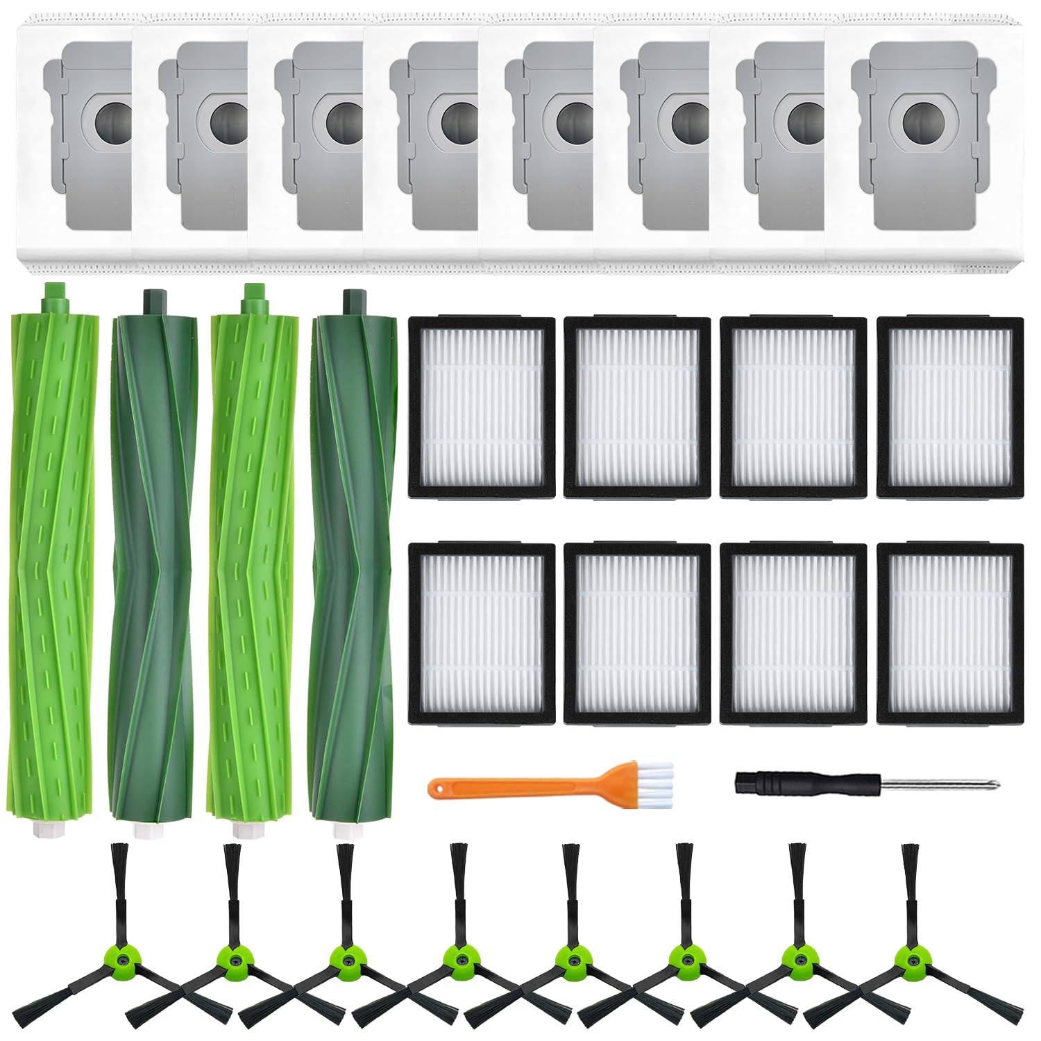 Accessoires Roomba I Et J Series – 4 Brosses Caoutchouc, 8 Sacs, 8 Filtres HEPA, 8 Brosses Latérales - 13
