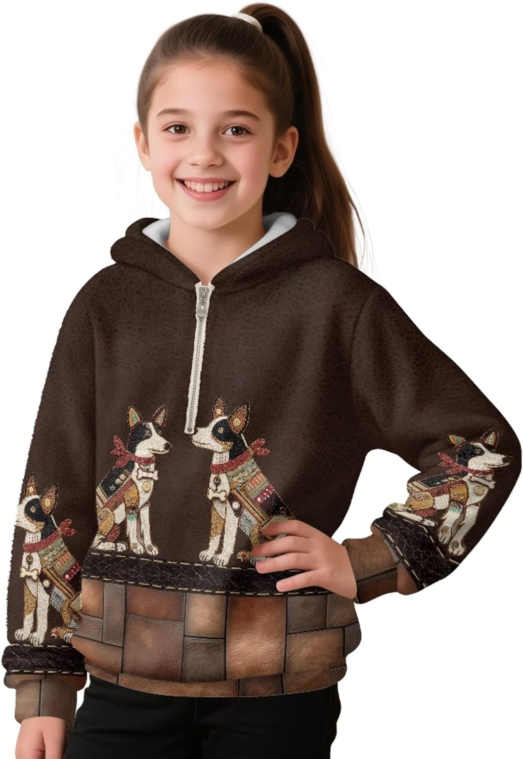 Girls Fleece Half Zip Sweatshirt Quarter Zip Pullover Sweatshirt 1/2 Zip Hooded Sweatshirt For Girl