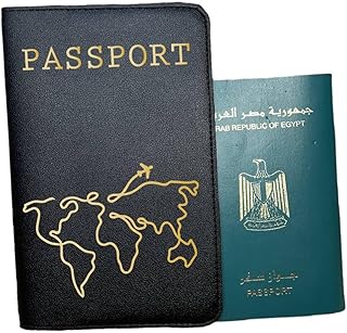 محفظة جواز سفر من الجلد الصناعي للجنسين، بتصميم خريطة السفر باللون الأسود، متعددة الأقسام ومتينة