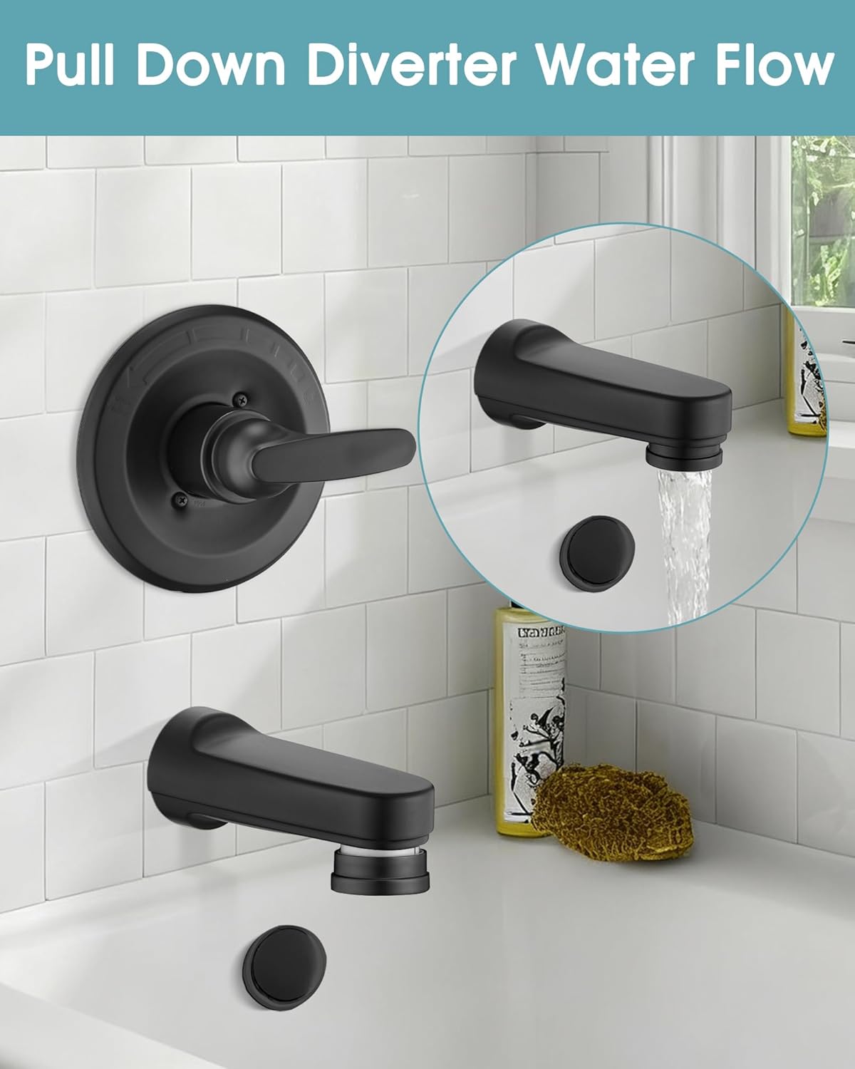 Metal Pull Down Bathtub Spout with Diverter, 5-1/4" Length, Repair Part Tub Spout, Rebuilt with RP33794& RP12307, Matte Black