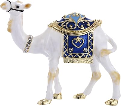 Hand Painted Enamel Camel Trinket Box, Hinged Jewelry Box Unique Mini Ring Necklace Jewelry Organizer, Classical Bejeweled Storage, Figurine Collectible Keepsake Home Decor Camel