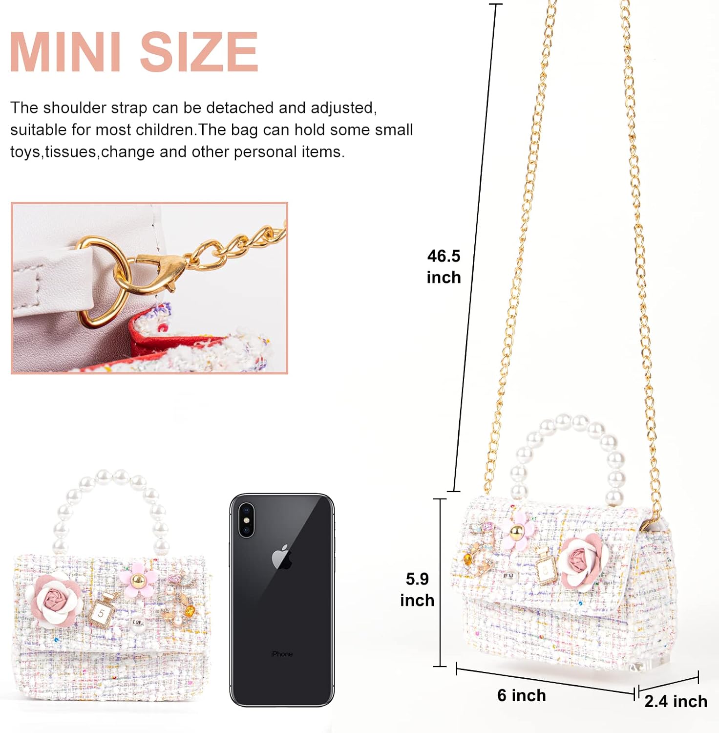 Girls Princess Bunny Purses Cute Crown Crossbody Bag Handbag with Pearl Handle for girls image 5