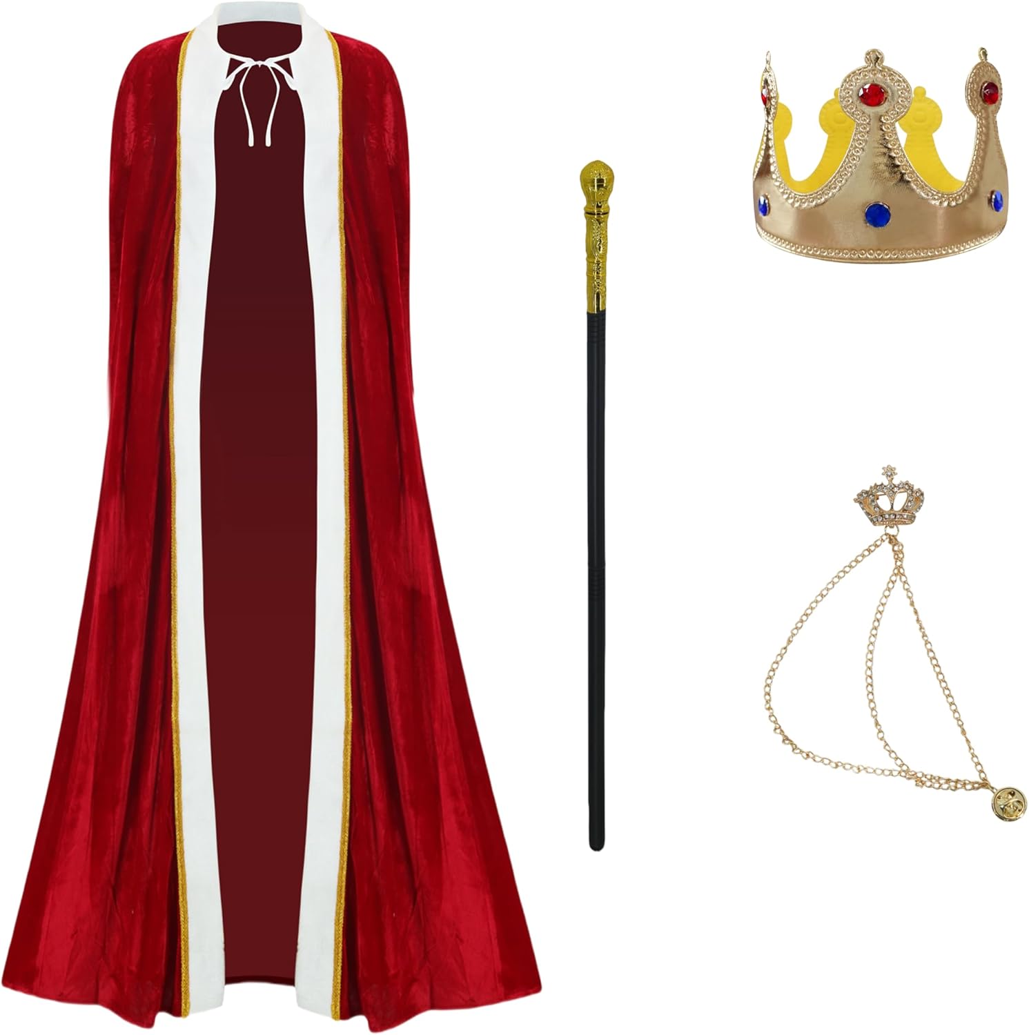 King Costume for Men Women,King Cape Adult Farquaad Costume Queen Cosplay Robe Crown Scepter