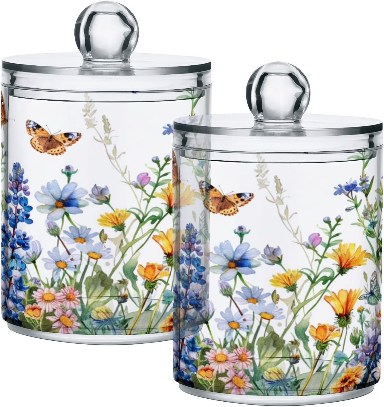 senya Clear Plastic Jars Cotton Swabs Cans, Bulldog Dog Paw Print Bathroom Canisters Storage Organizer with Lids 2PCs Set for Cotton Ball, Cotton Swab, flossers, Hair Bands