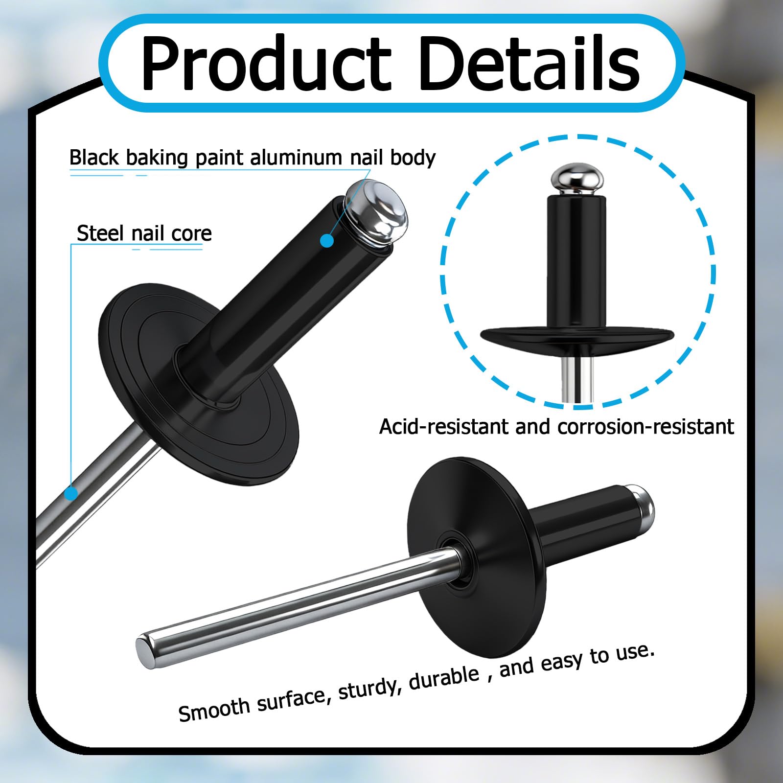 80 Pezzi Rivetti Ciechi in Alluminio con Flangia Grande Nero 4x12mm Rivetto Cieco in Alluminio-per Lavorazione Del Legno, Lamiera, Industriale