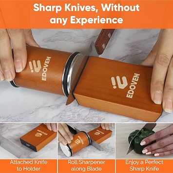 Rolling Knife Sharpener Kit Kitchen Knife Sharpener with Leather Strop & Magnetic 15 & 20 Angle Guide | Manual Knife Sharpening Kit for Steel Knives | Premium Gift for Home Cooks & Chefs