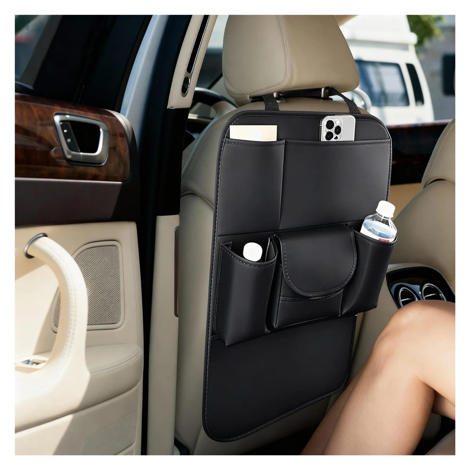 Rücksitz Organizer Auto Schwarzer Leder-Auto-Rücksitz-Organizer