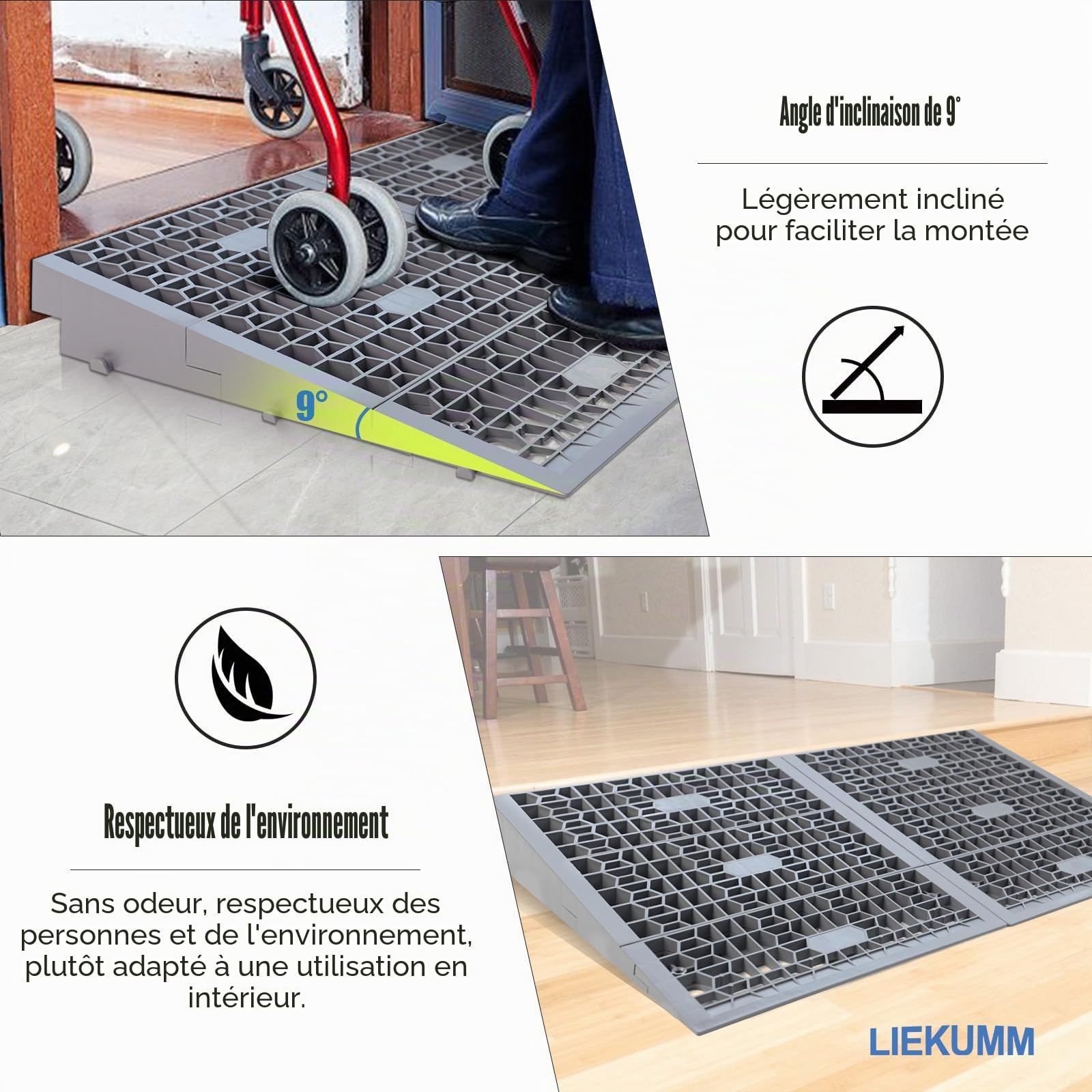 LIEKUMM Rampe de seuil de Porte 5 cm de Haut, capacité de Charge 1400 kg, Portable, modulaire, pour seuils de Porte, Rampe de seuil pour la Maison, marches, trottoirs, fauteuils roulants