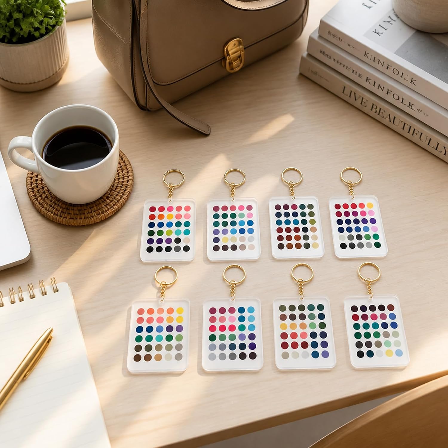 aadwiwk 8PCS Soft Autumn Color Palette Card, Seasonal Colors Analysis Swatches Keychain, Colors Swatches Color Analysis, Personal Style Development, Fashion Accessory Coordination