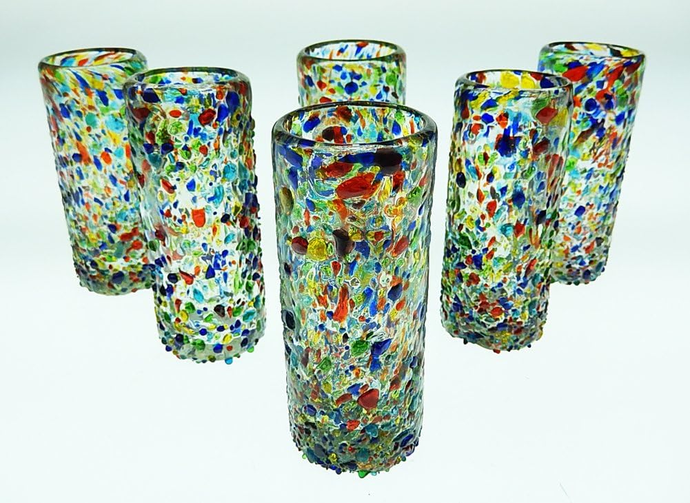 Mexican Shot Glasses, Pebble Confetti, Hand Blown, Set of 6