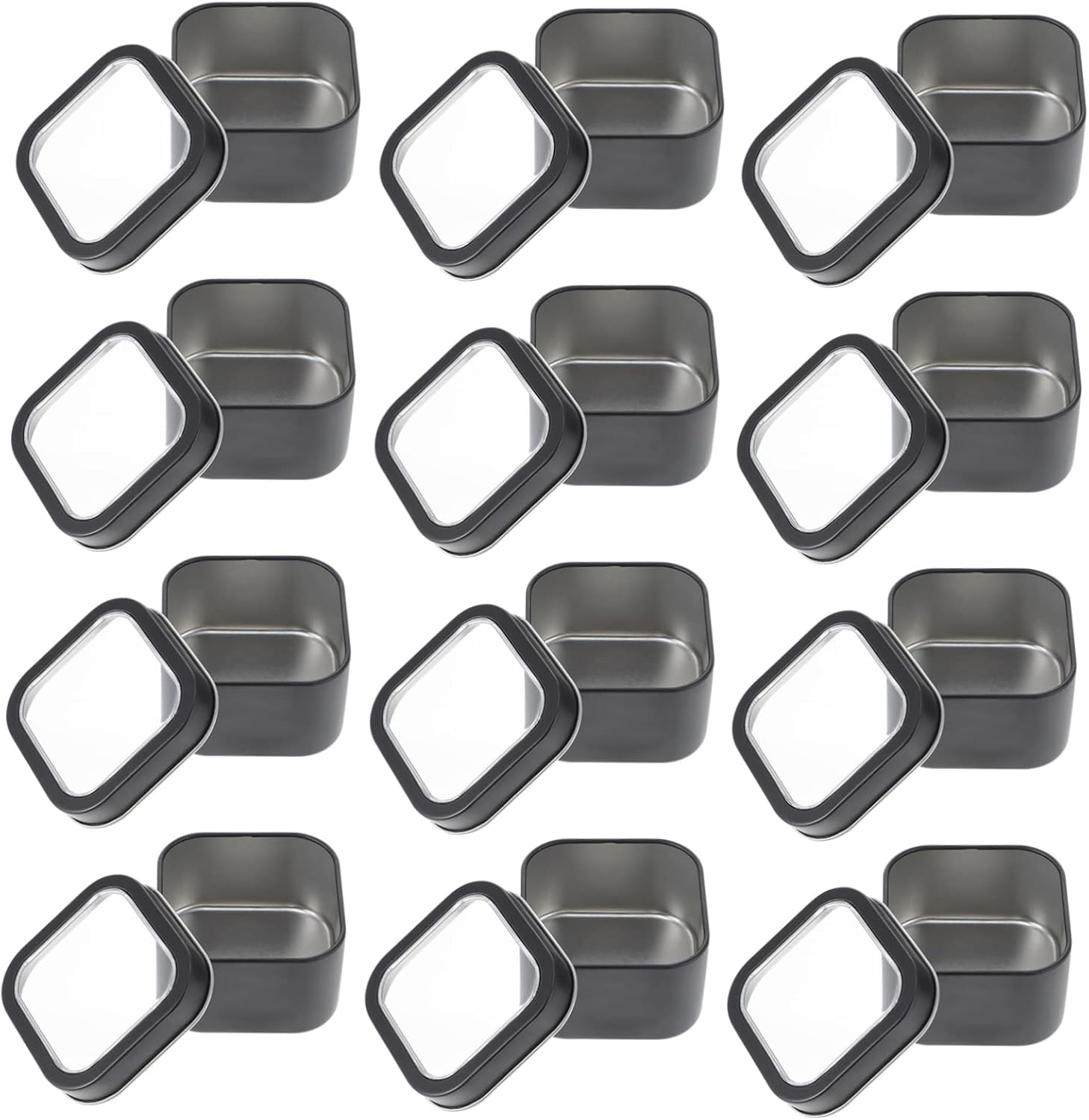 15pc Metal Square Tins with Window Lids Tin Candle Containers for DIY Projects