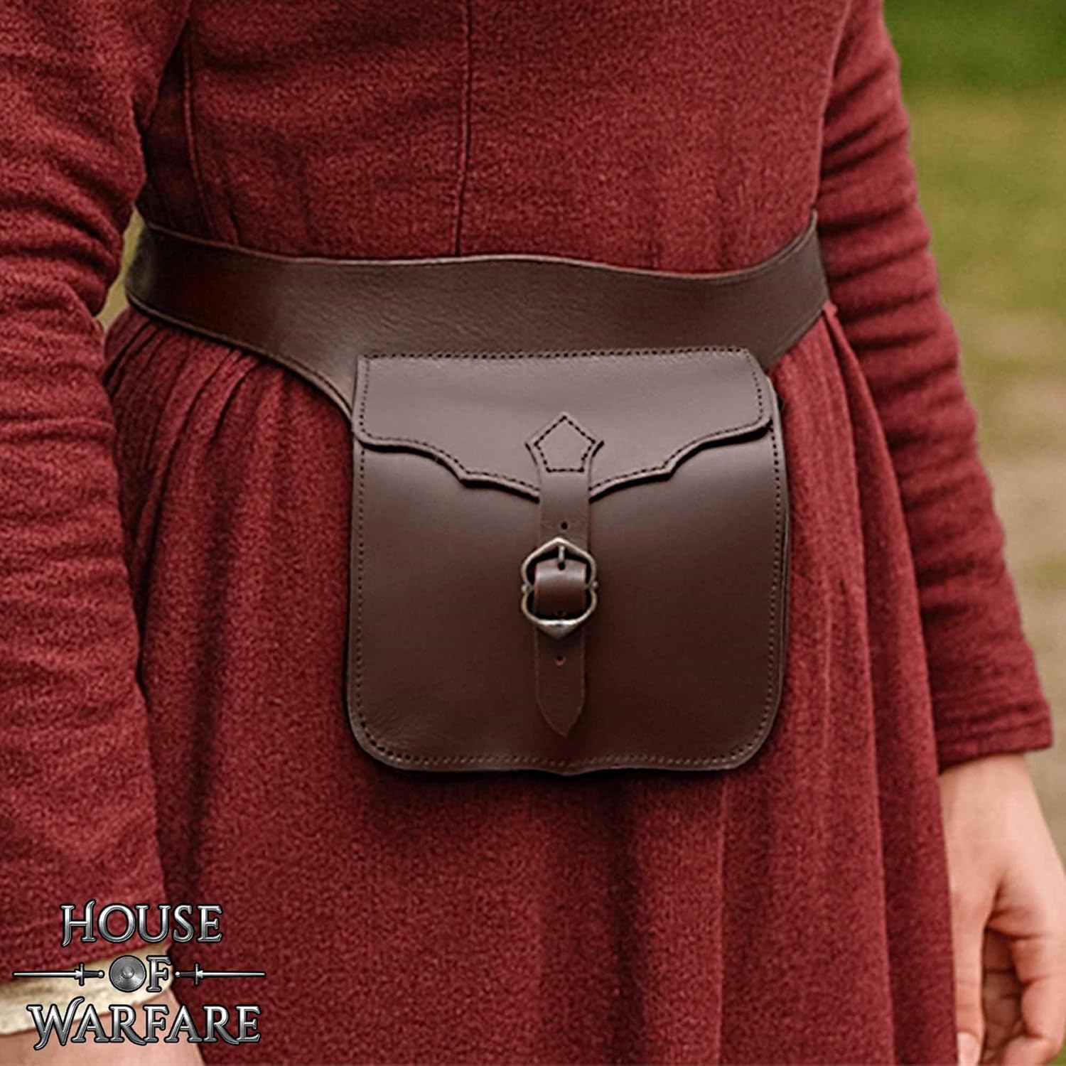 Full Grain Leather Belt Bag for Men & Women | Handmade Medieval LARP Pouch with Buckle for Cosplay & Renaissance Fair (Satchel Bag) - Image 2