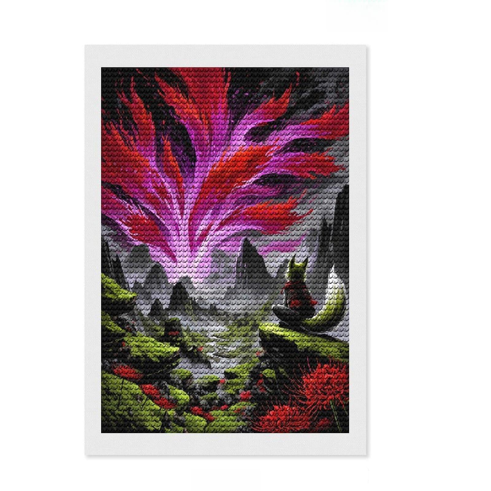 Junmoney Fox Spirit Gazing at Energy Burst Diamond Art Kit 8"x12", Home Wall Decor, for Creative Relaxation, Mindful Craft Activity, Thoughtful Handmade Gift