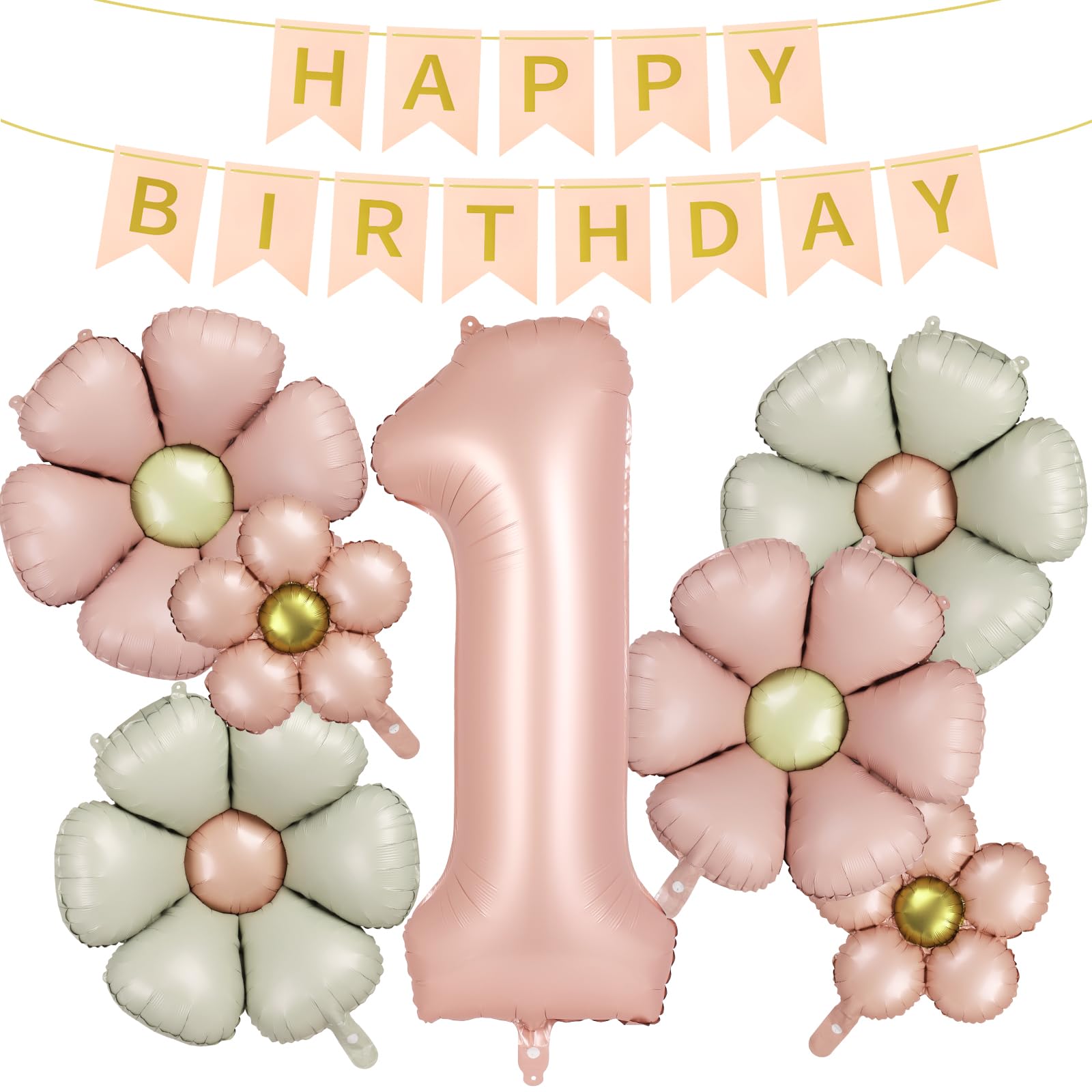 OFFCUP 8pcs Daisy Balloons, Flower Number 1 Balloons for 1th Birthday Party