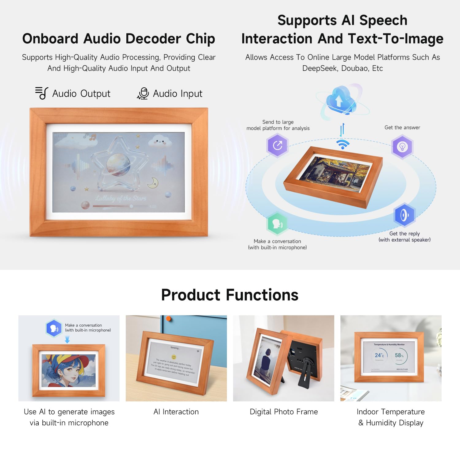 Waveshare ESP32-S3-PhotoPainter 7.3inch E6 Full Color E-Paper Display with Solid Wood Photo Frame, Ultra-Long Standby, 800 × 480 Resolution, No Bat
