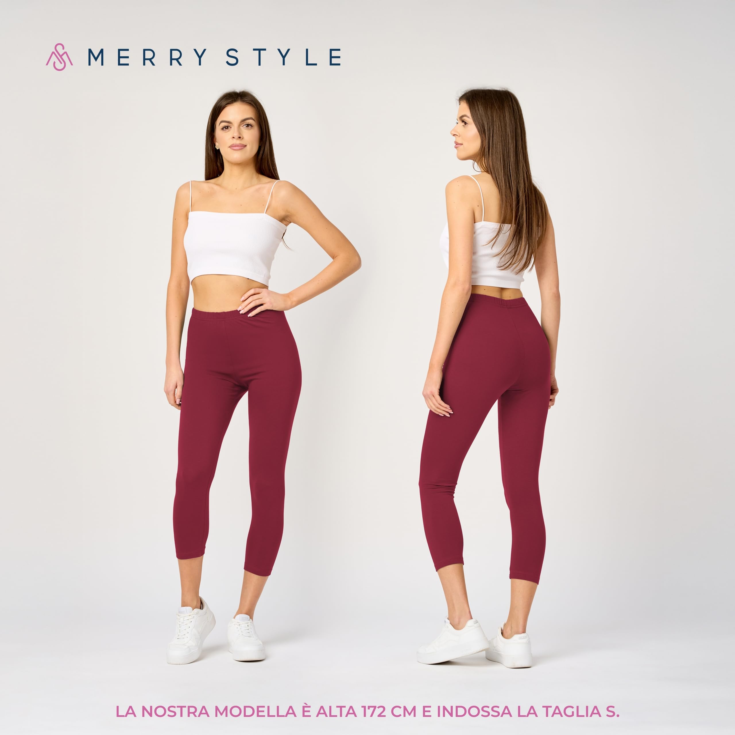 Merry Style Leggings Donna 3/4 Pantaloni Capri Morbidi e Confortevoli Leggins Donna in Cotone Traspirante Elastici e Delicati sulla Pelle Sensibile MS10-199