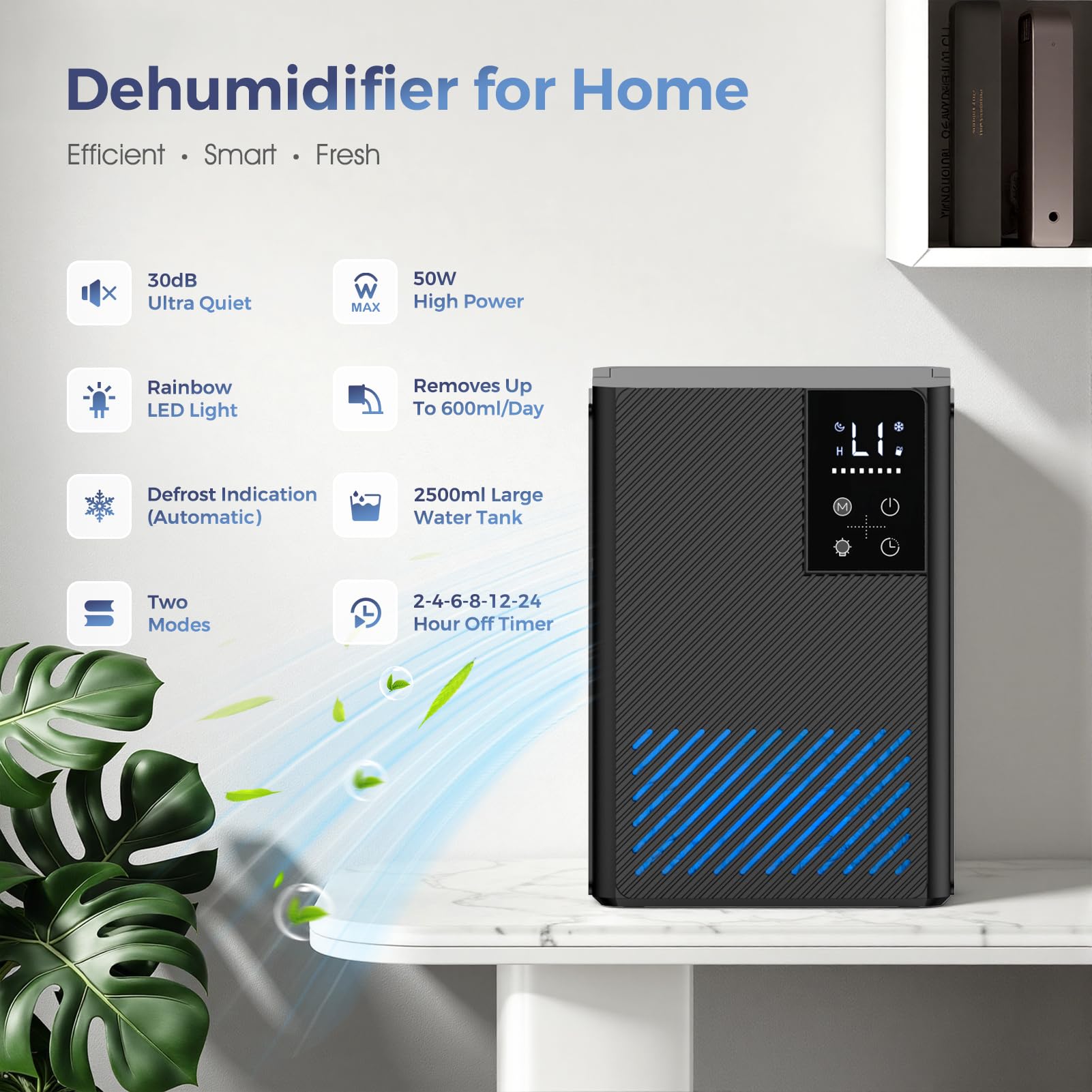 Deumidificatore 2500ML, Deumidificatore Casa Muffa Elettrico, Ultra Silenzioso, Spegnimento Automatico, Purificatore Dell'aria, Contro Umidità e Muffa per Camera da Letto, Bagno, Casa