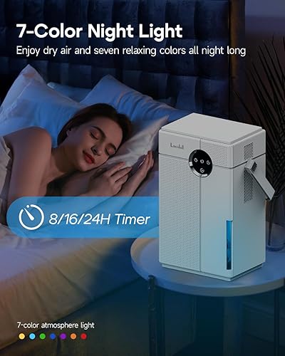Miniatura 7 de Deshumidificador pequeño con manguera de drenaje, deshumidificador portátil de 118 onzas para autocaravana, baño, dormitorio, sótano, lavandería,