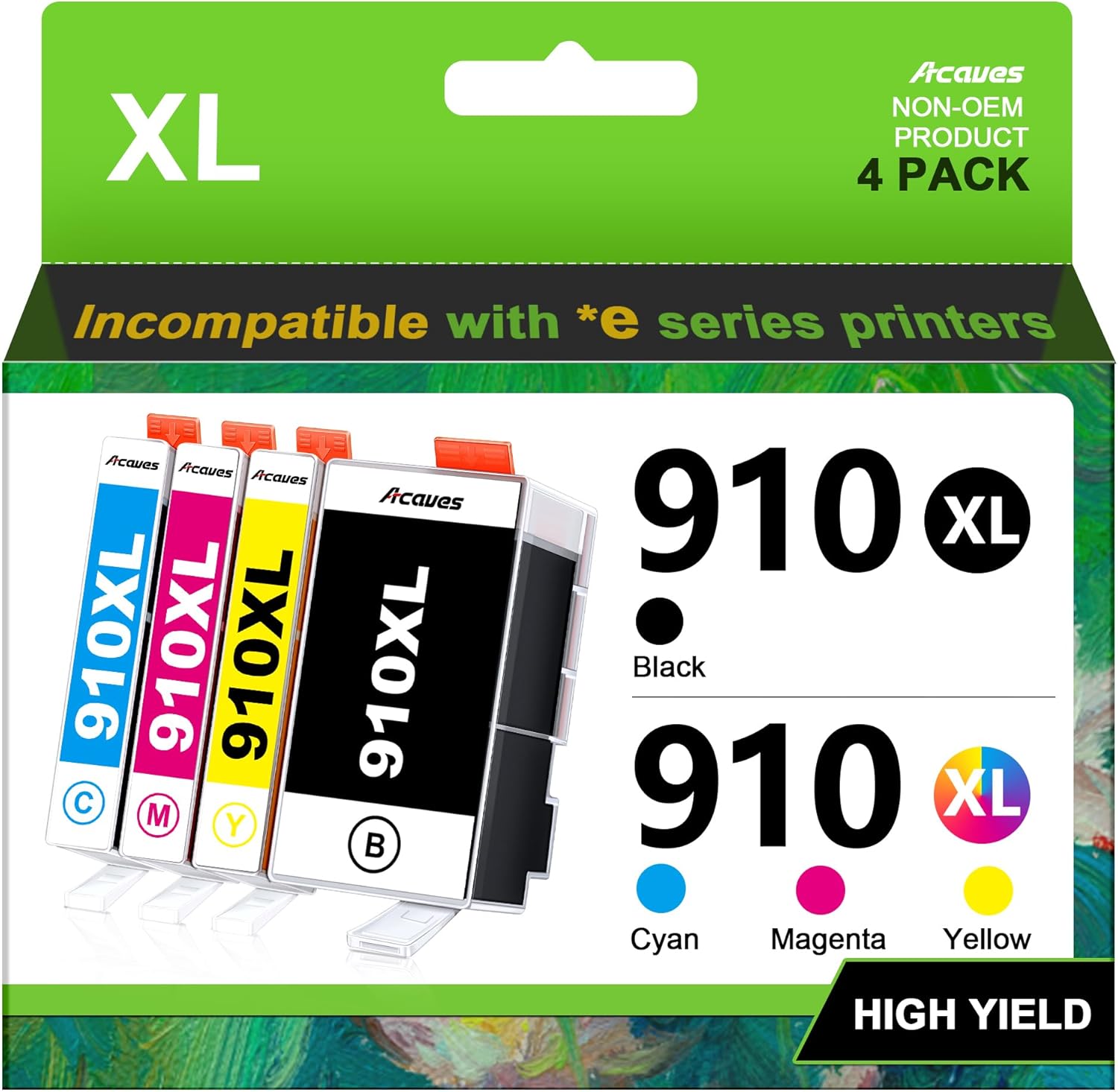 Photo 1 of  910XL Ink Replacement for HP 910XL Ink Cartridges Combo Pack 910XL Ink Cartridges for HP Printers HP910XL Work for Office Jet Pro 8020 8025 8028 8010 Printer, Black and Color 4 Pack 
