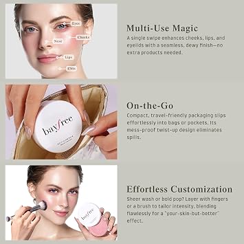 bayfree Multi Glow Balm, Blush for Cheeks, Blusher Hydrating, Lightweight & Blendable Color, Cream Blush Face Makeup, Radiant Finish, Hydrating, 0.63 Oz (Peony Garden)