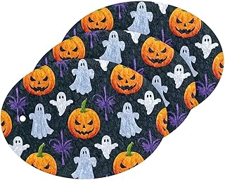 Esponjas absorbentes de color amarillo de calabaza de Halloween en pintura al óleo, esponjas de limpieza decorativas multiusos sin arañazos para uso doméstico para limpiar sartenes de cocina, vajilla