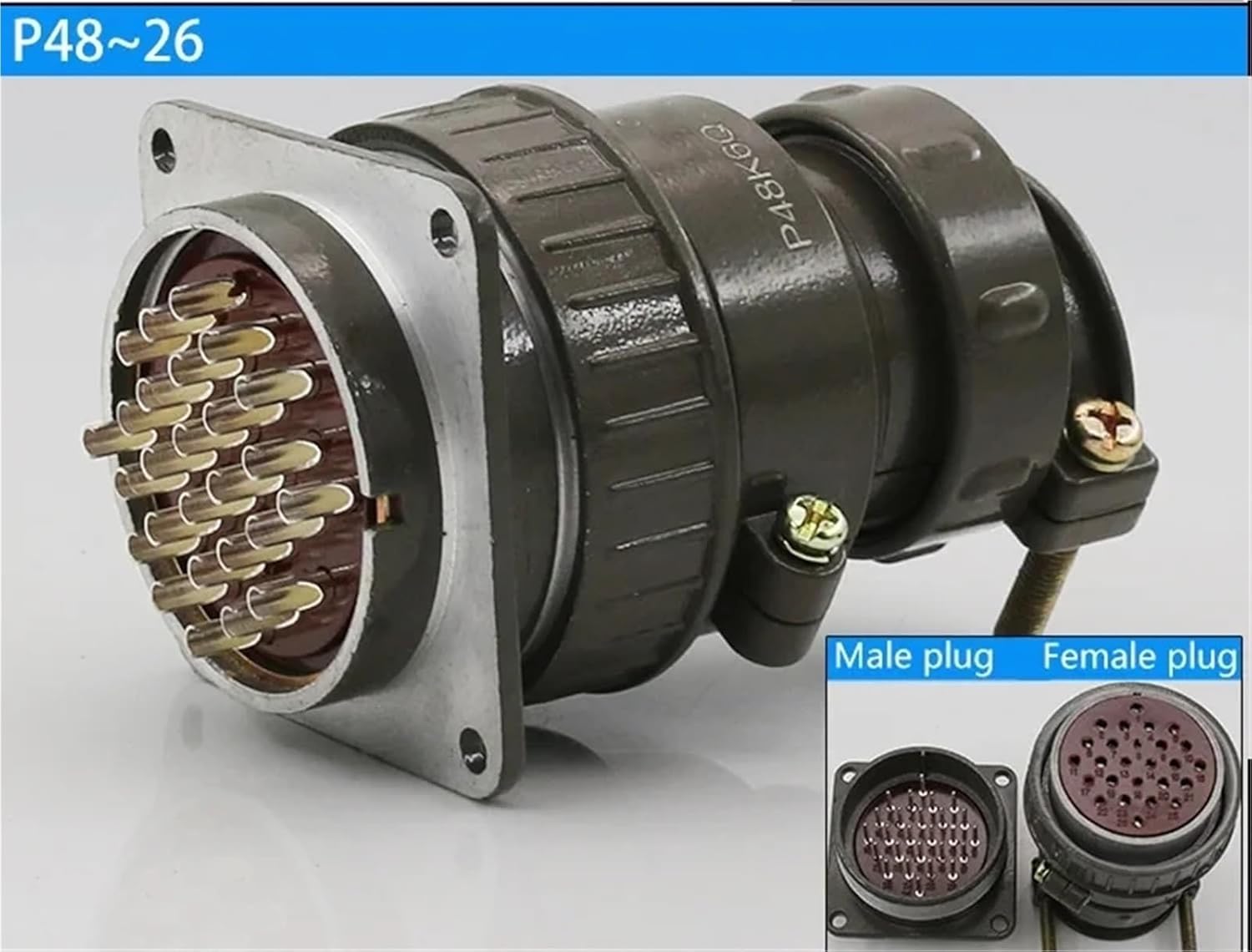 20, 26 Pin Aviation Socket P48 Industrial Connector Mounting Diameter 48 Mm 1Pcs(20 pins)