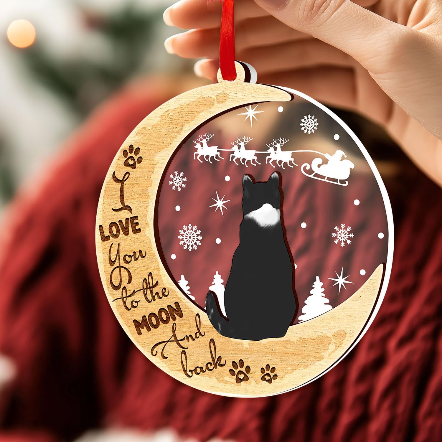 Tuxedo Cat Ornaments for Christmas Tree, Christmas Ornament Tuxedo 2 Layer Wood & Acrylic Ornament, Christmas Decoration 2025 for Cat Lovers, CatMom, CatDad Accessories, TuxedoCat Gifts image 2